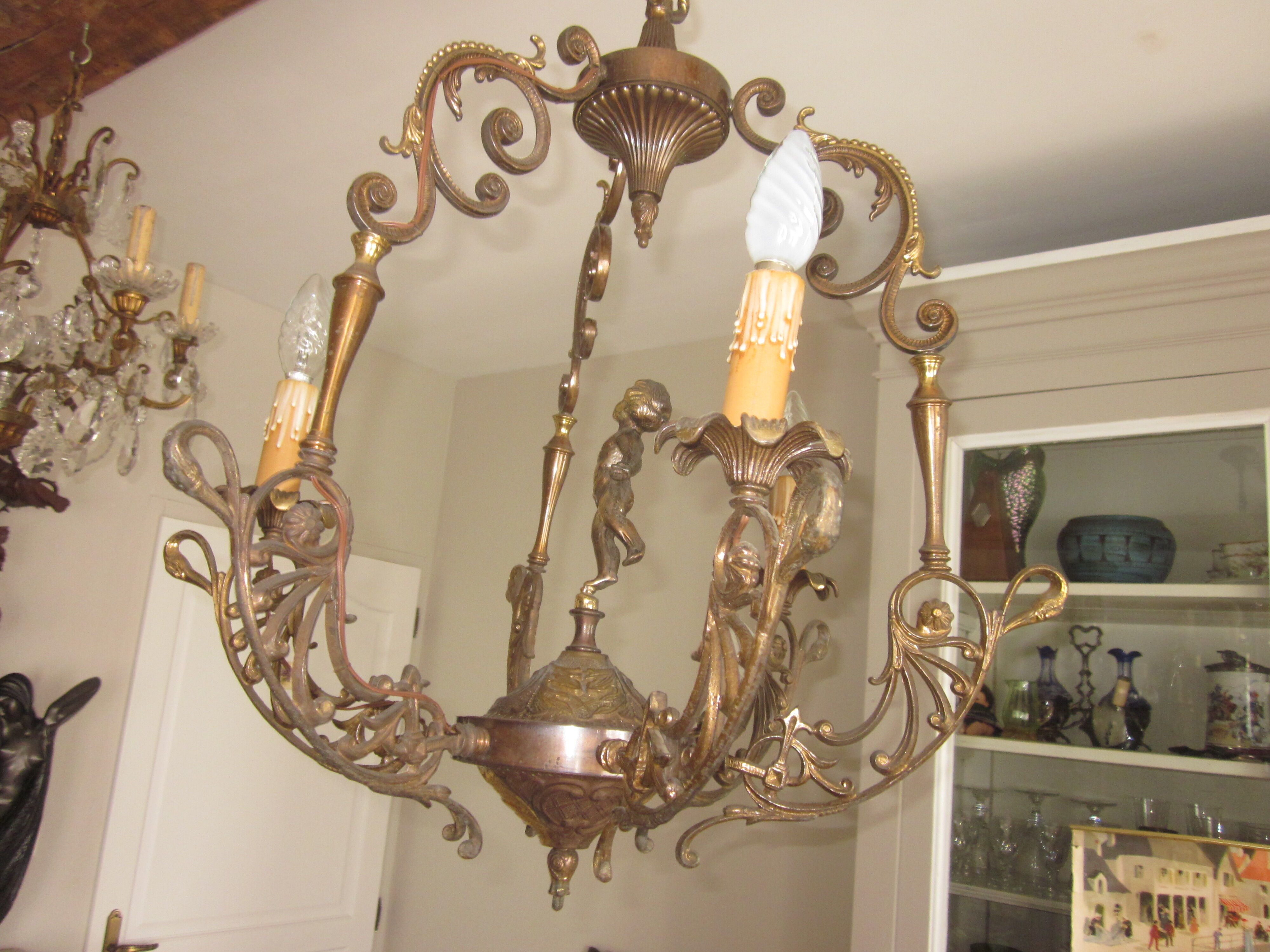 Bronze chandelier with angels