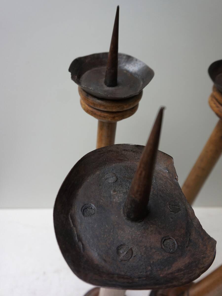 Large Antique French Wooden Candlesticks, 19th Century, Set of 4