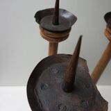 Large Antique French Wooden Candlesticks, 19th Century, Set of 4