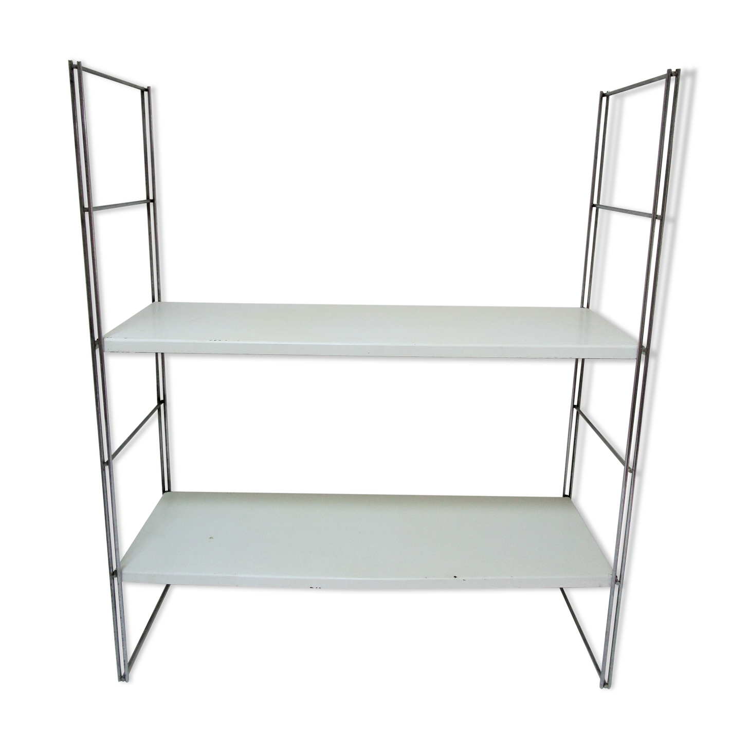 white metal and 60s steel thong shelf