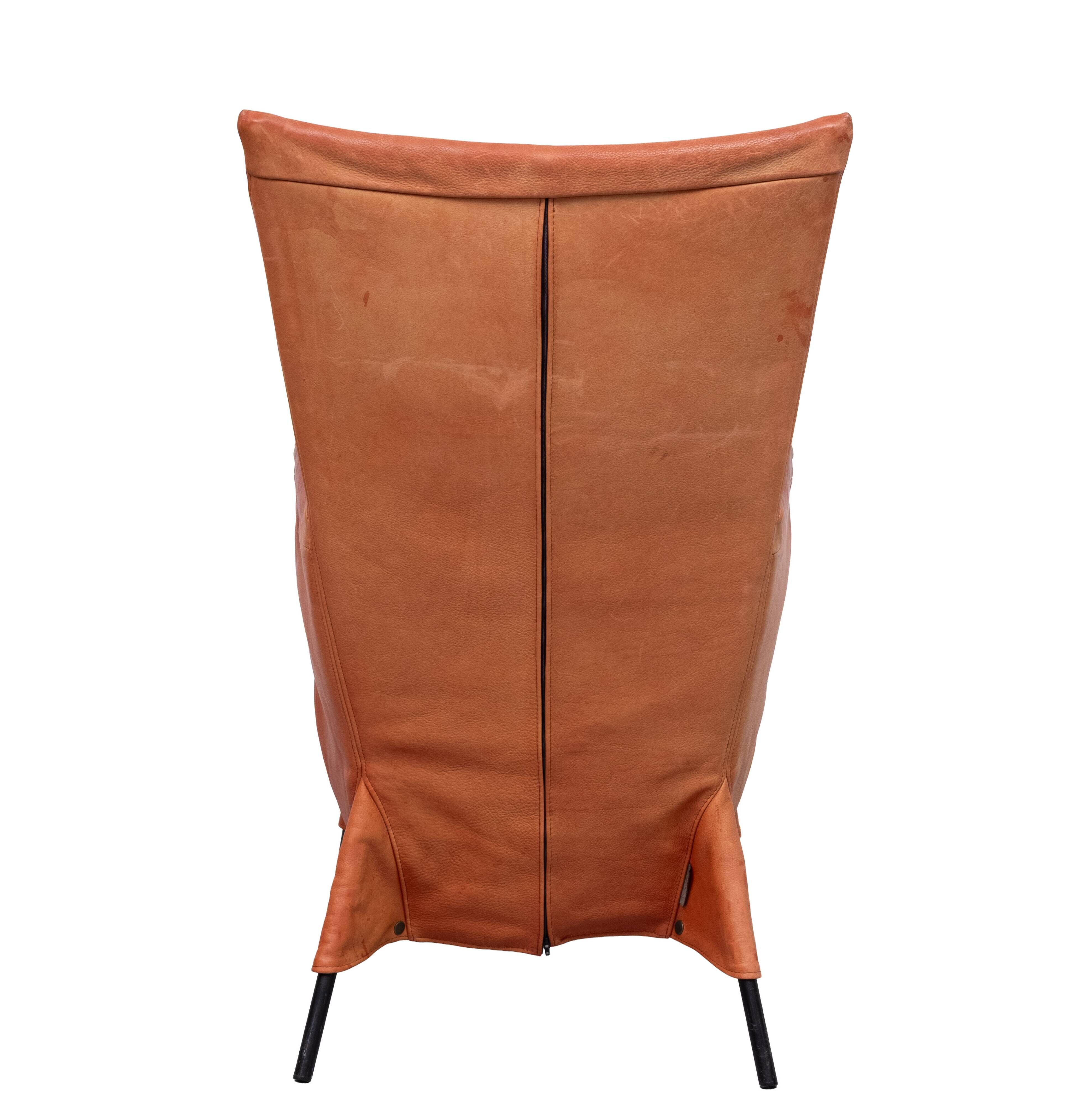 Gerard van der Berg Orange Leather Skirt Arm Chair 1980s
