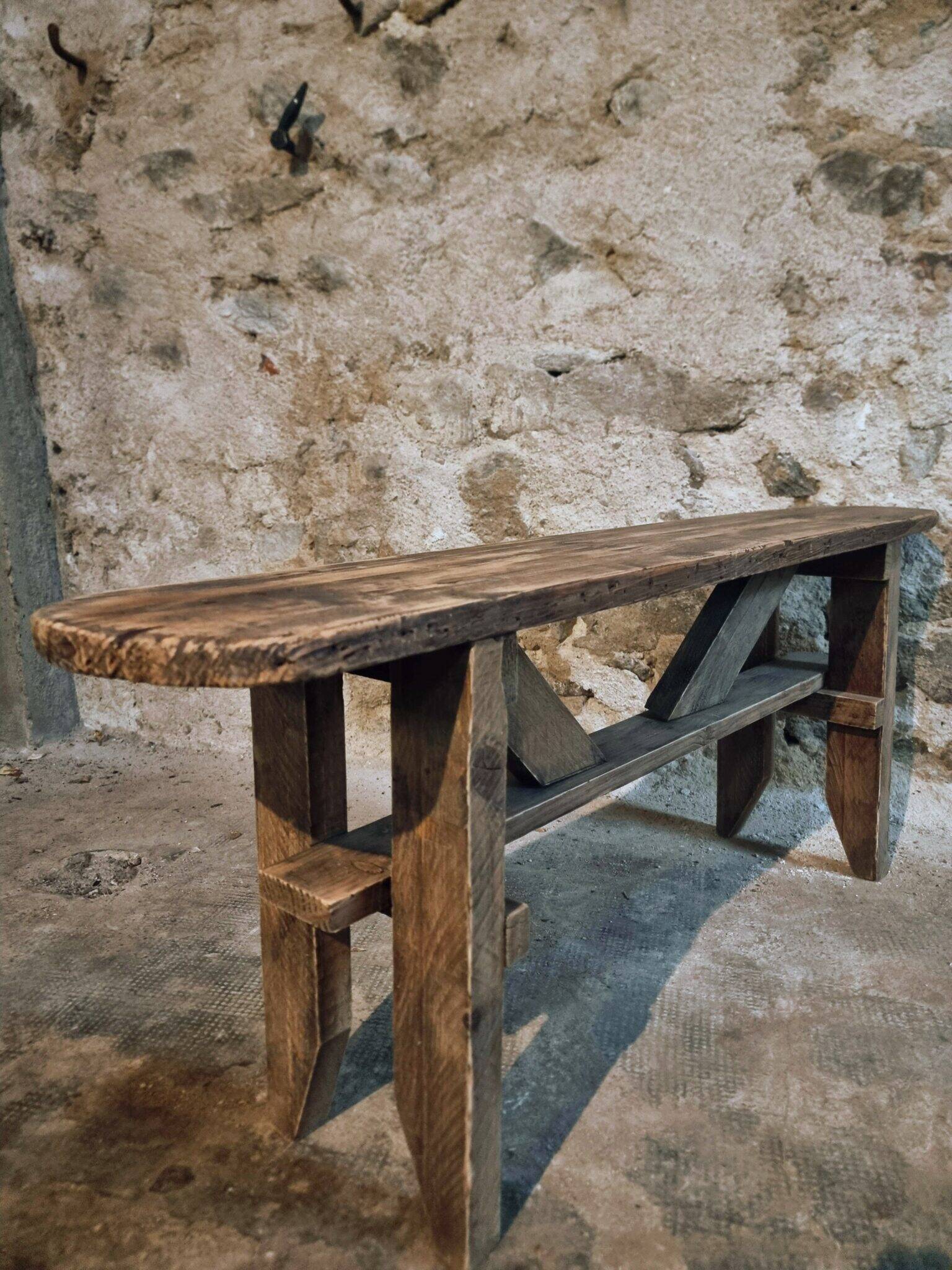 Vintage French Pine Bench – 1960s Seat or Side Table
