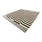 Tapis Kilim vintage à rayures marron foncé et beige, 378 x 410 cm