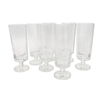 Set of 7 70s flutes Luminarc Arcoroc