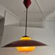 Extensible metal and opaline pendant light, Denmark, 1960.