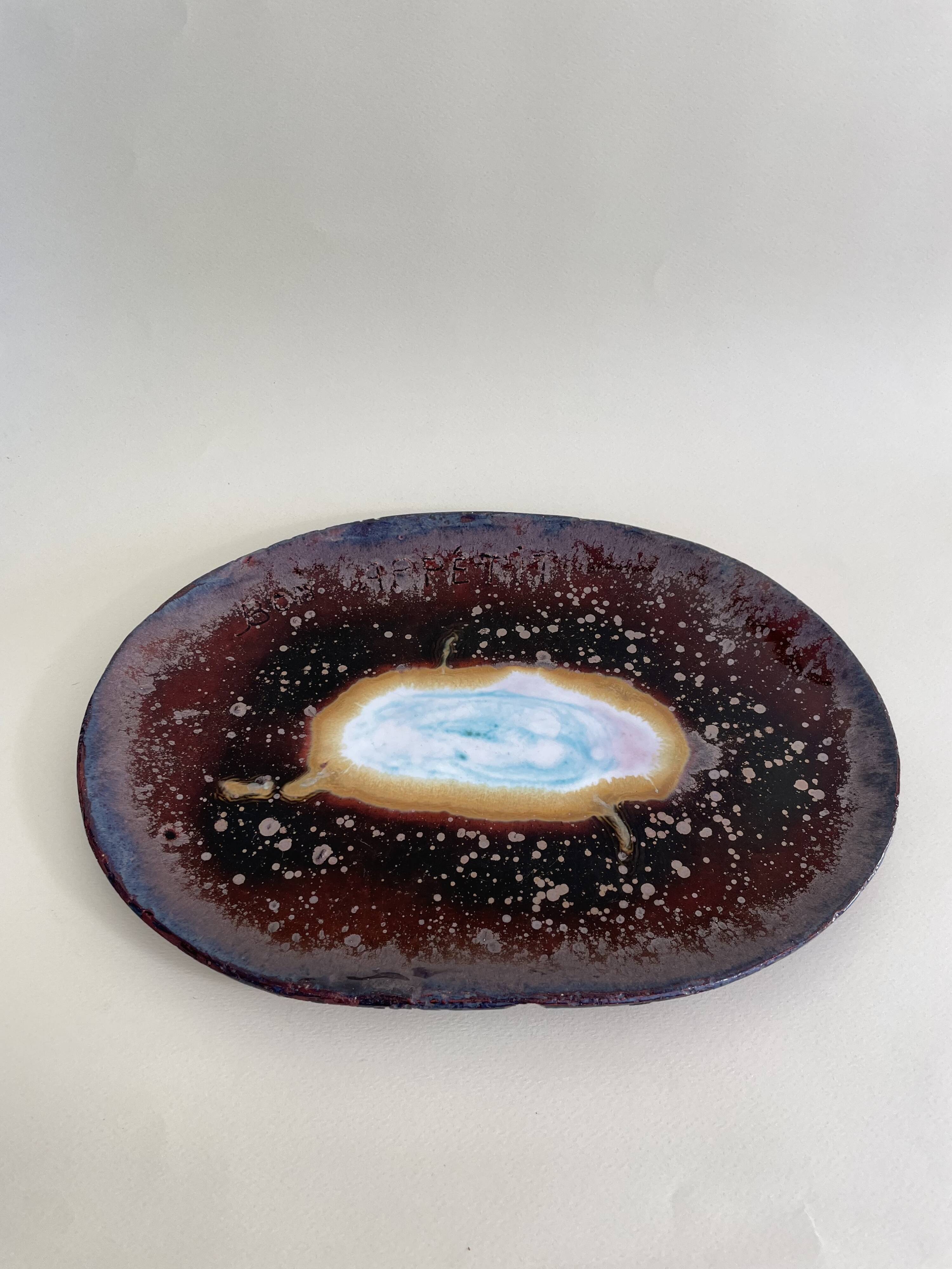 "Bon Appétit" Volcano Glazed Ceramic Dish