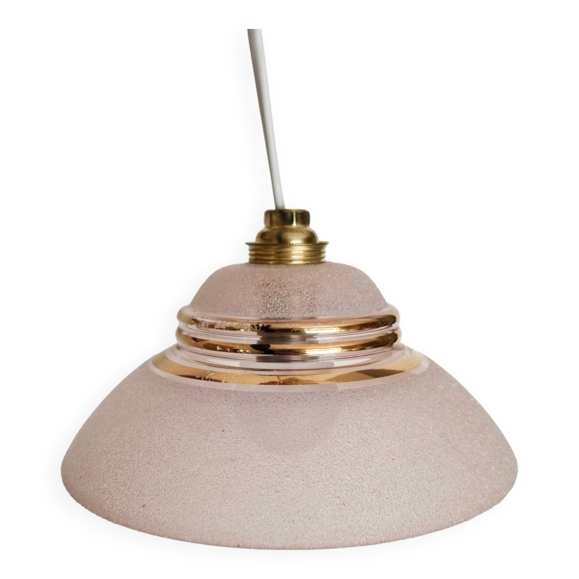 Suspension in pink and gold granite glass, portable lamp