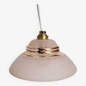 Suspension in pink and gold granite glass, portable lamp