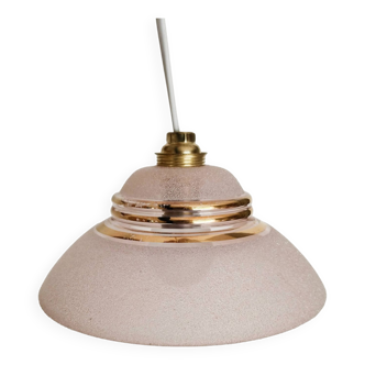 Suspension in pink and gold granite glass, portable lamp