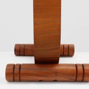 Art deco oak wooden round side table with bended leg, France 1920s