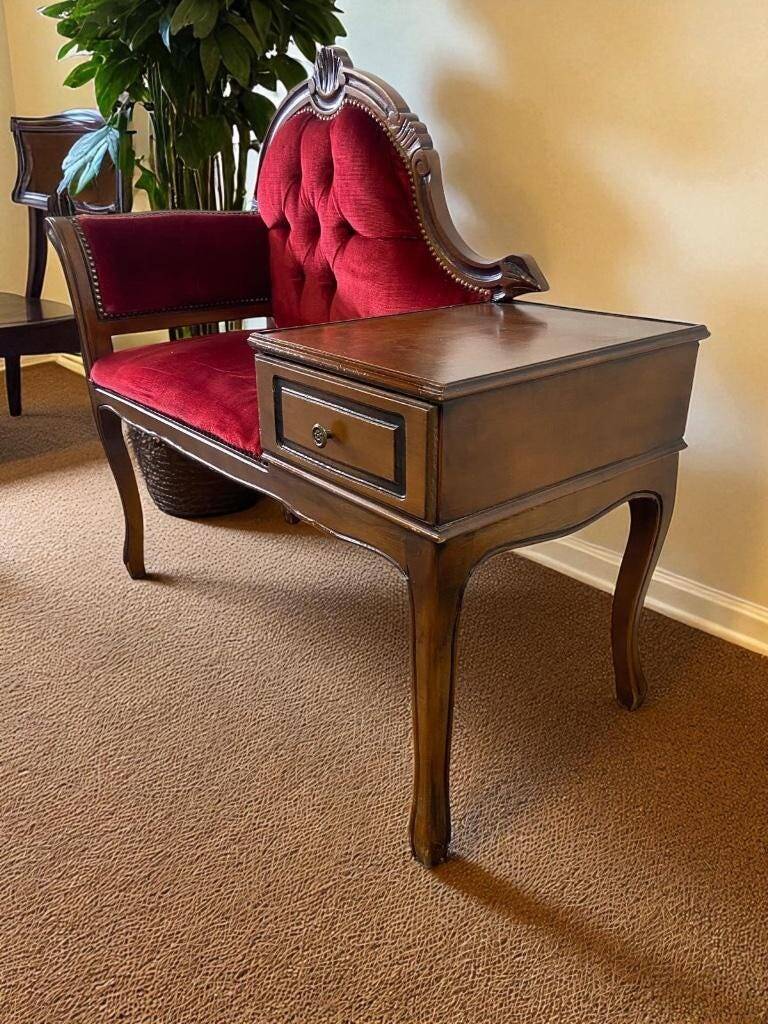 Vintage baroque bench / telephone bench / chair with small table