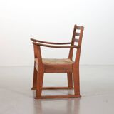 Rare Bas van Pelt Brutalist Oak Armchair with Woven Rush Seat for My Home