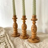 Engraved wooden candle holders