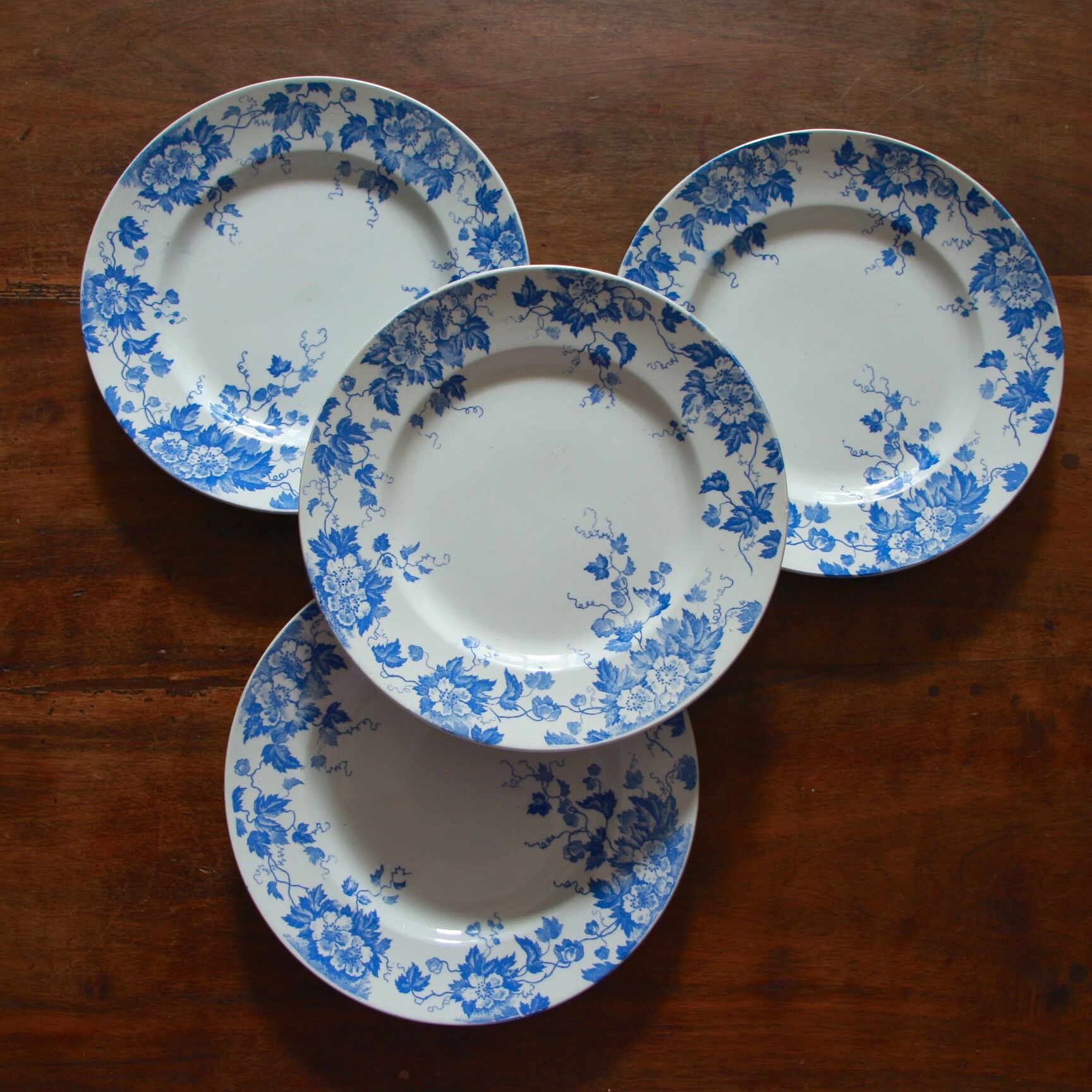 Set of 4 blue flower plates
