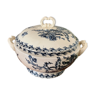 Soupière ancienne en porcelaine opaque de gien - modèle chardons – xixème s