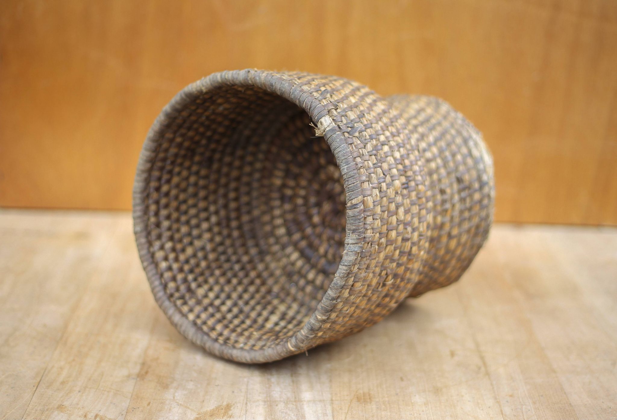 Old wicker bowl, straw and bramble burgundy, braided bowl, countryside, chalet