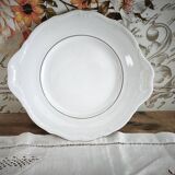 Porcelain mignardise dish with ear handles, double gold line manufacture.