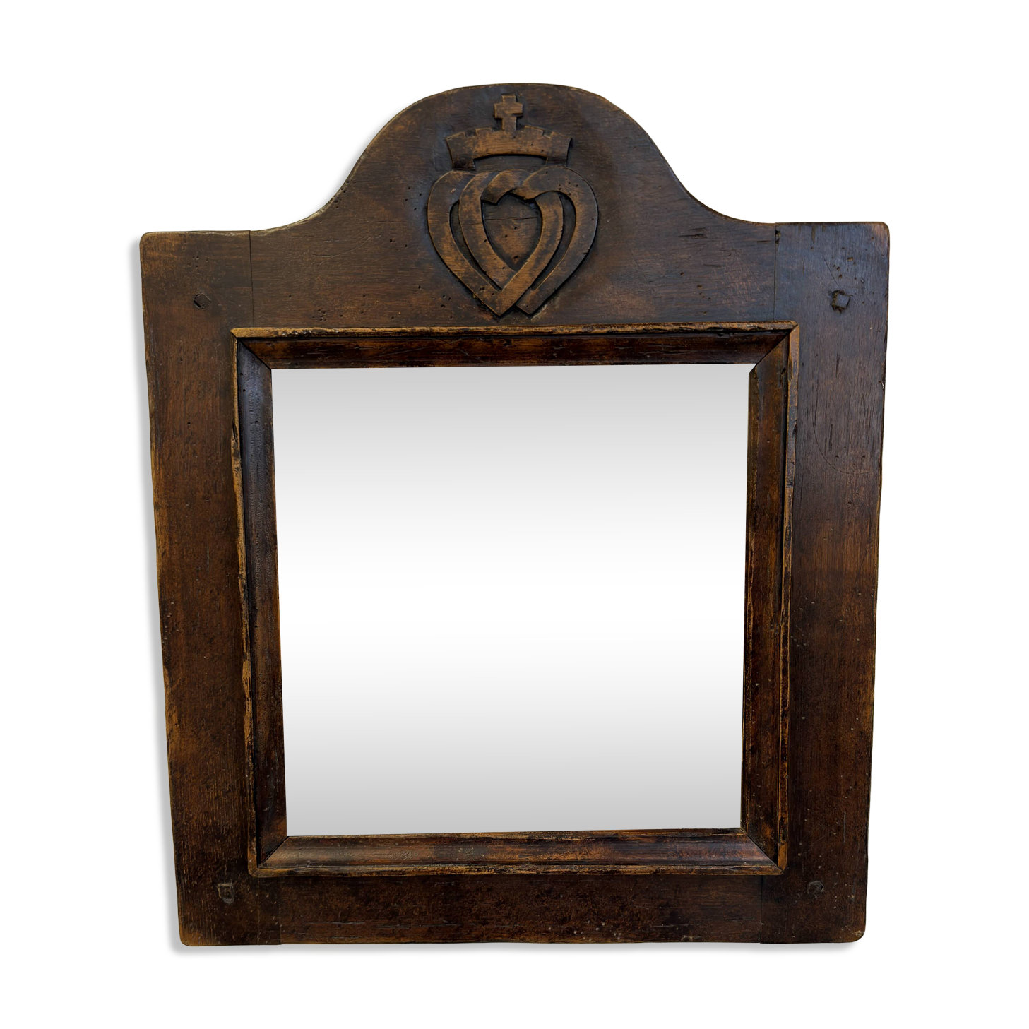 Antique carved wooden mirror – Sacred Heart decoration – 19th century
