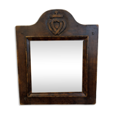 Antique carved wooden mirror – Sacred Heart decoration – 19th century