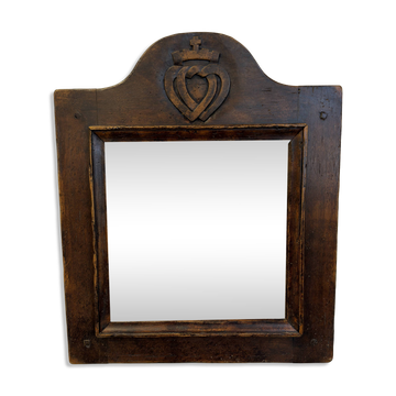 Antique carved wooden mirror – Sacred Heart decoration – 19th century