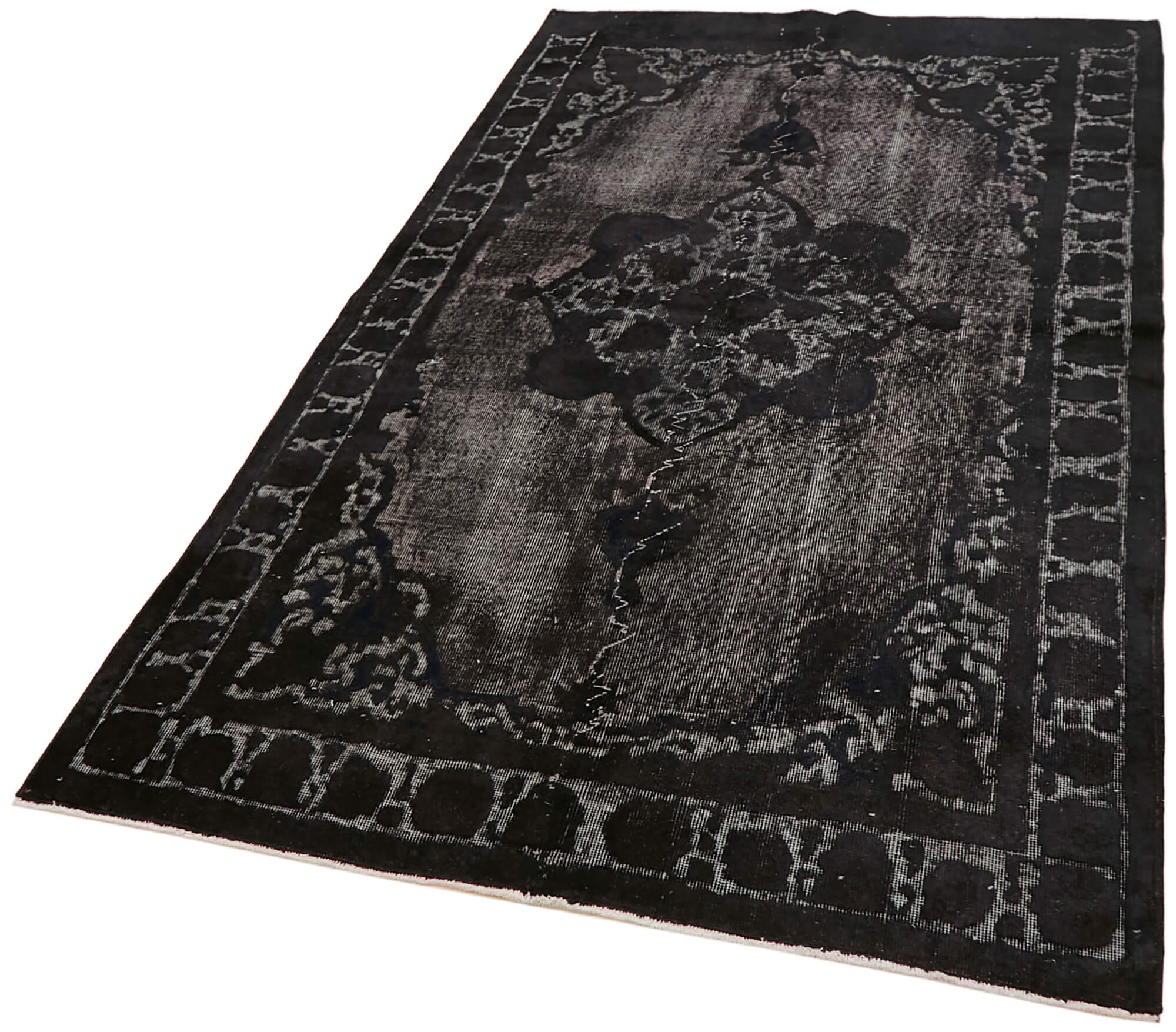 Handmade hi-low pile oriental 1980s 153 cm x 261 cm black rug