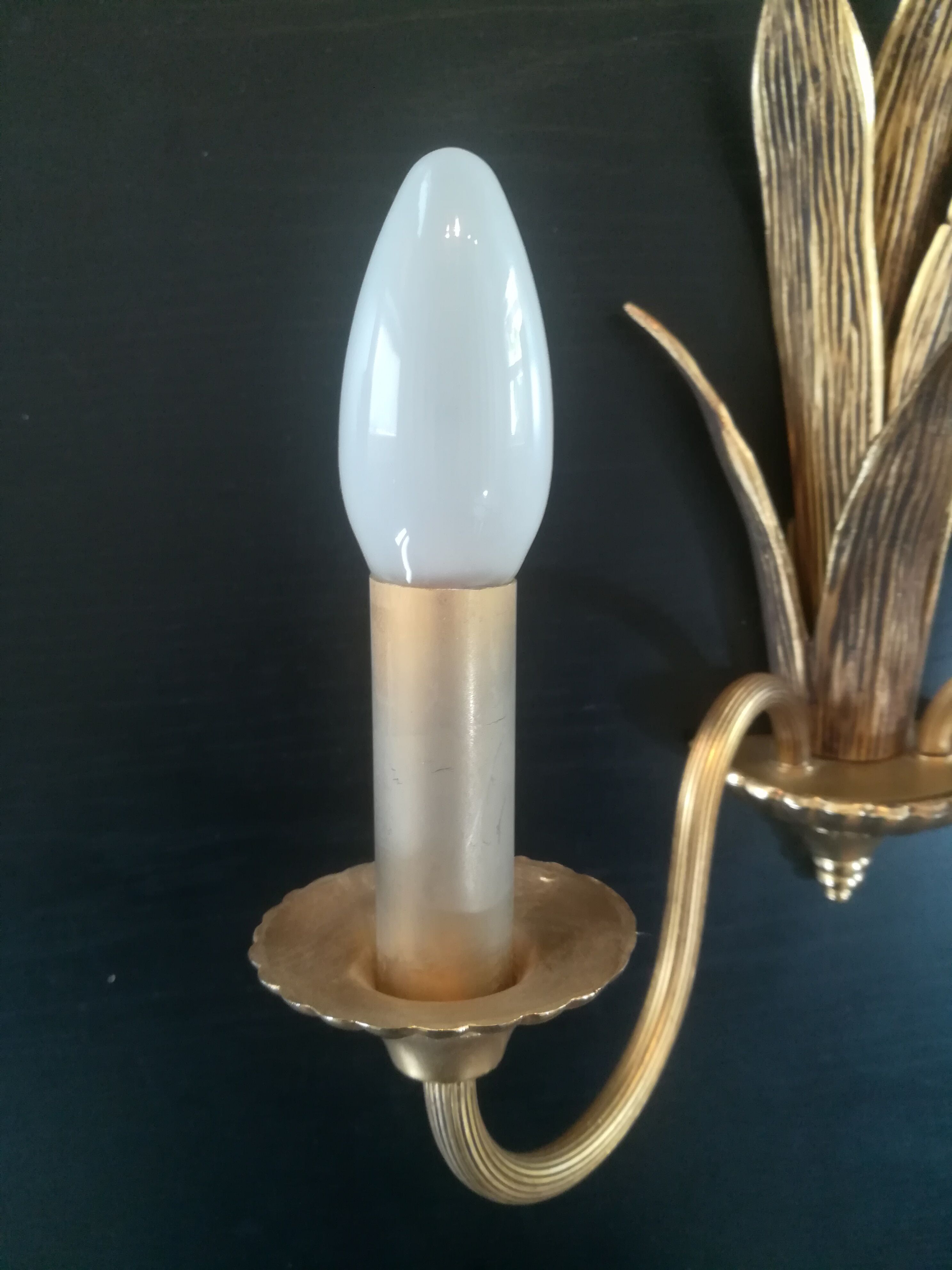 Paire d'appliques palmier en bronze et laiton