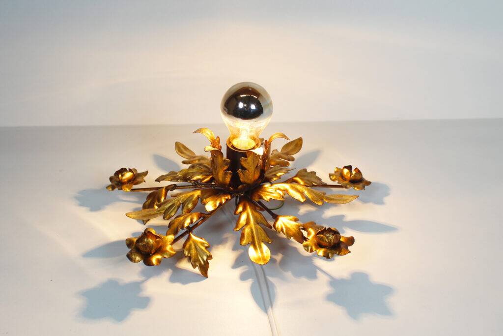 Medium size gilded floral flush mount light, Germany 1960s