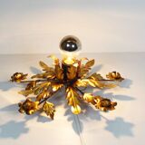 Medium size gilded floral flush mount light, Germany 1960s