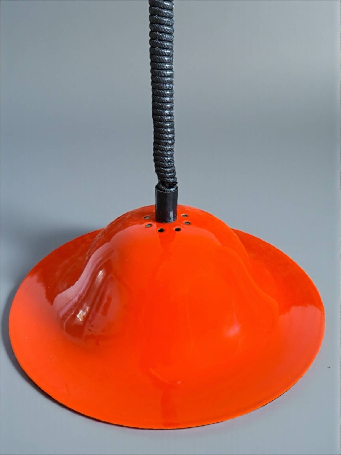 Vintage orange enameled metal pendant light – space age design – 1970s