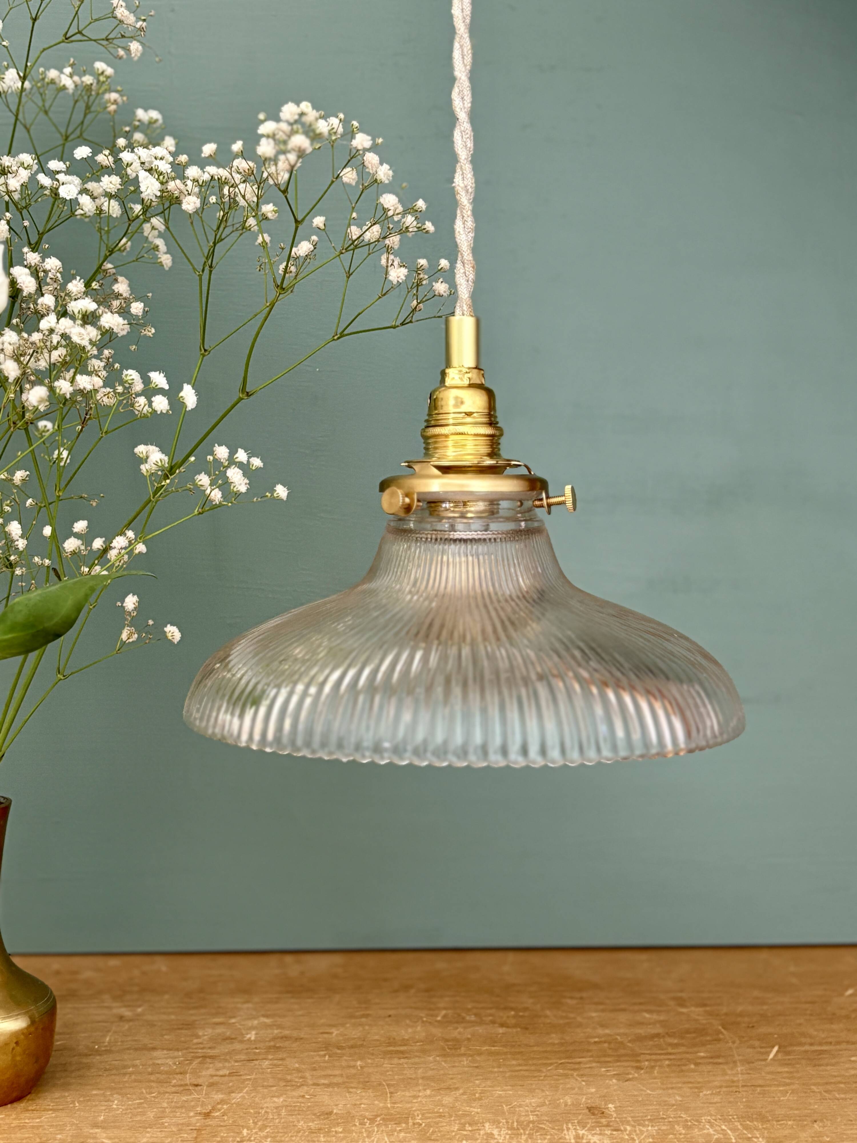Vintage holophane glass lampshade pendant light