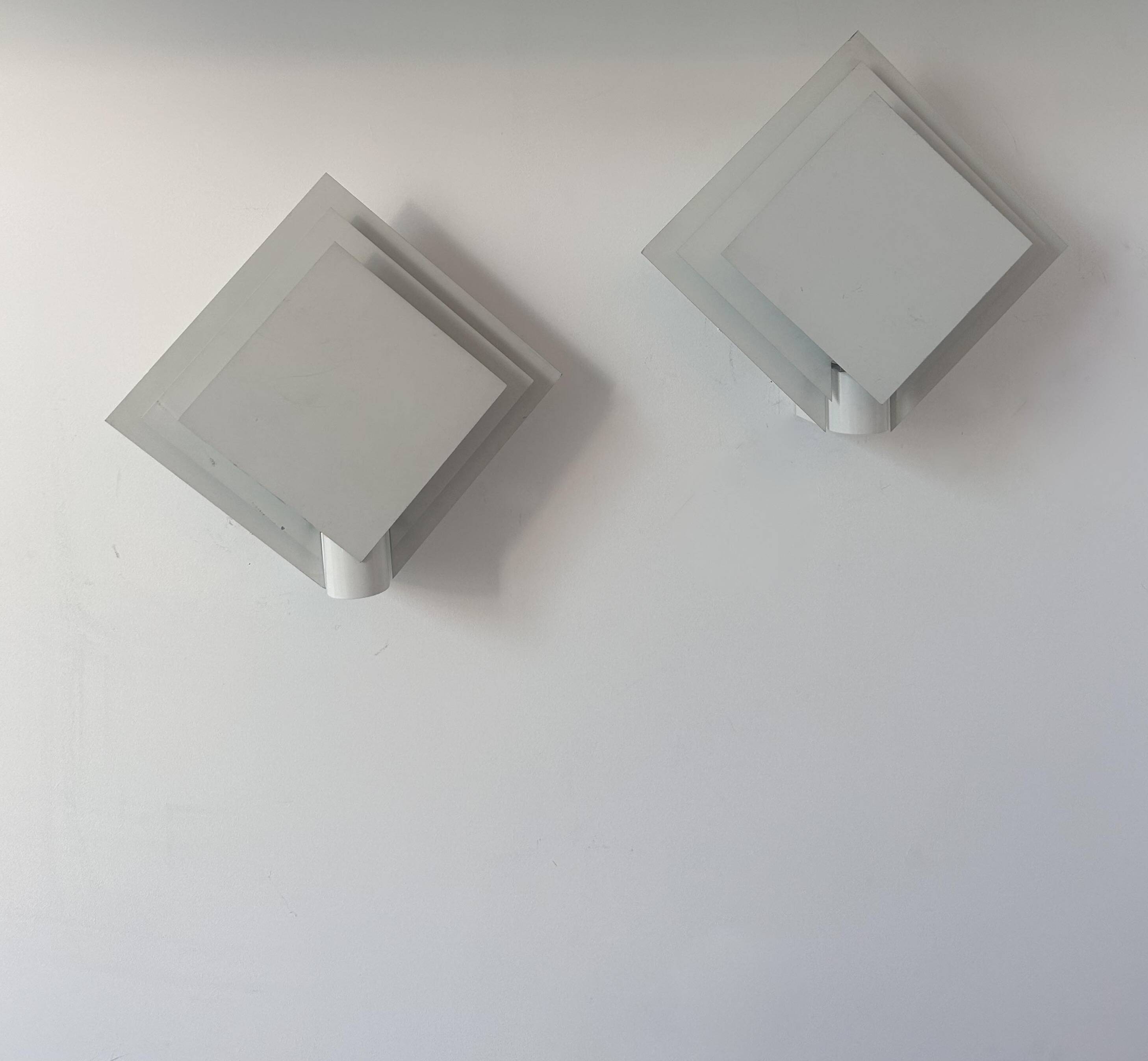 Pair of vintage wall lights, white lacquered metal, Netherlands 1970s