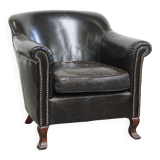 Black cowhide leather armchair