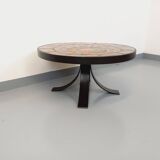 Vintage round coffee table from the 60s 70s by Raymond Corroyez in ceramic