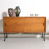 Vintage sideboard, metal feet, 121cm