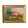 Painting of a country house, dated 24 april 17 oil on cardboard