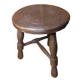 Vintage turned wood tripod milking stool #a579