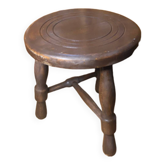 Vintage turned wood tripod milking stool #a579