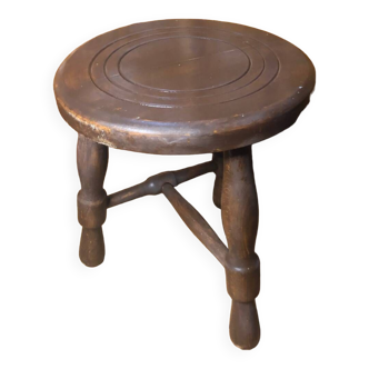 Tabouret de traite tripode bois tourné vintage #a579