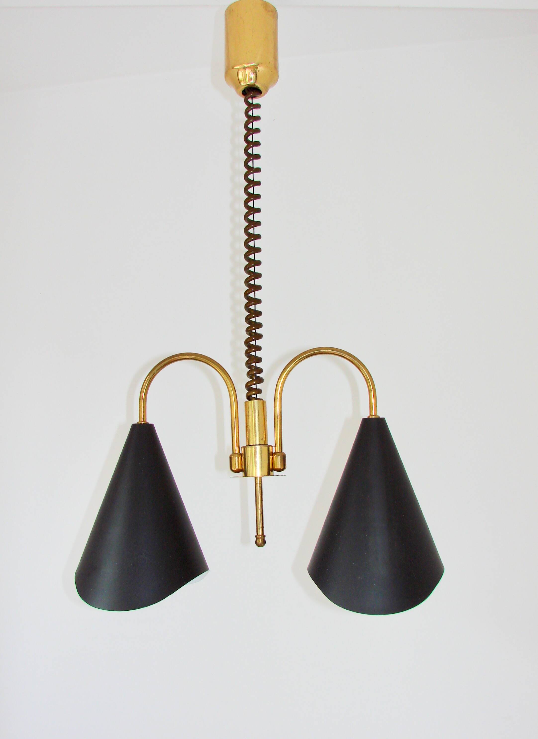 Mid-Century Modern pendant light, brass and metal, 1970s.