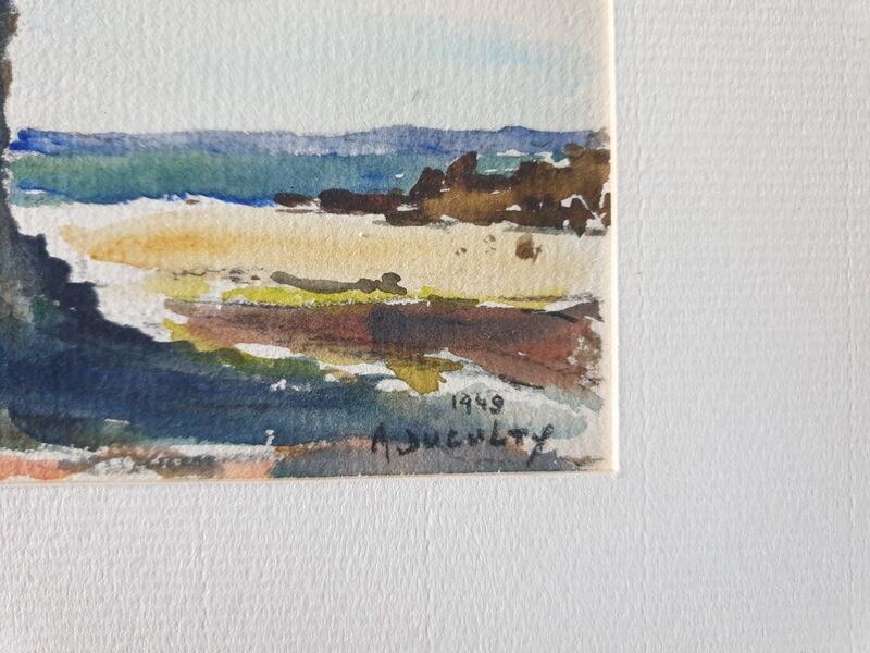 André Duculty (1912-1990) Watercolor on paper "Beachside, probably in Finistère" Signed