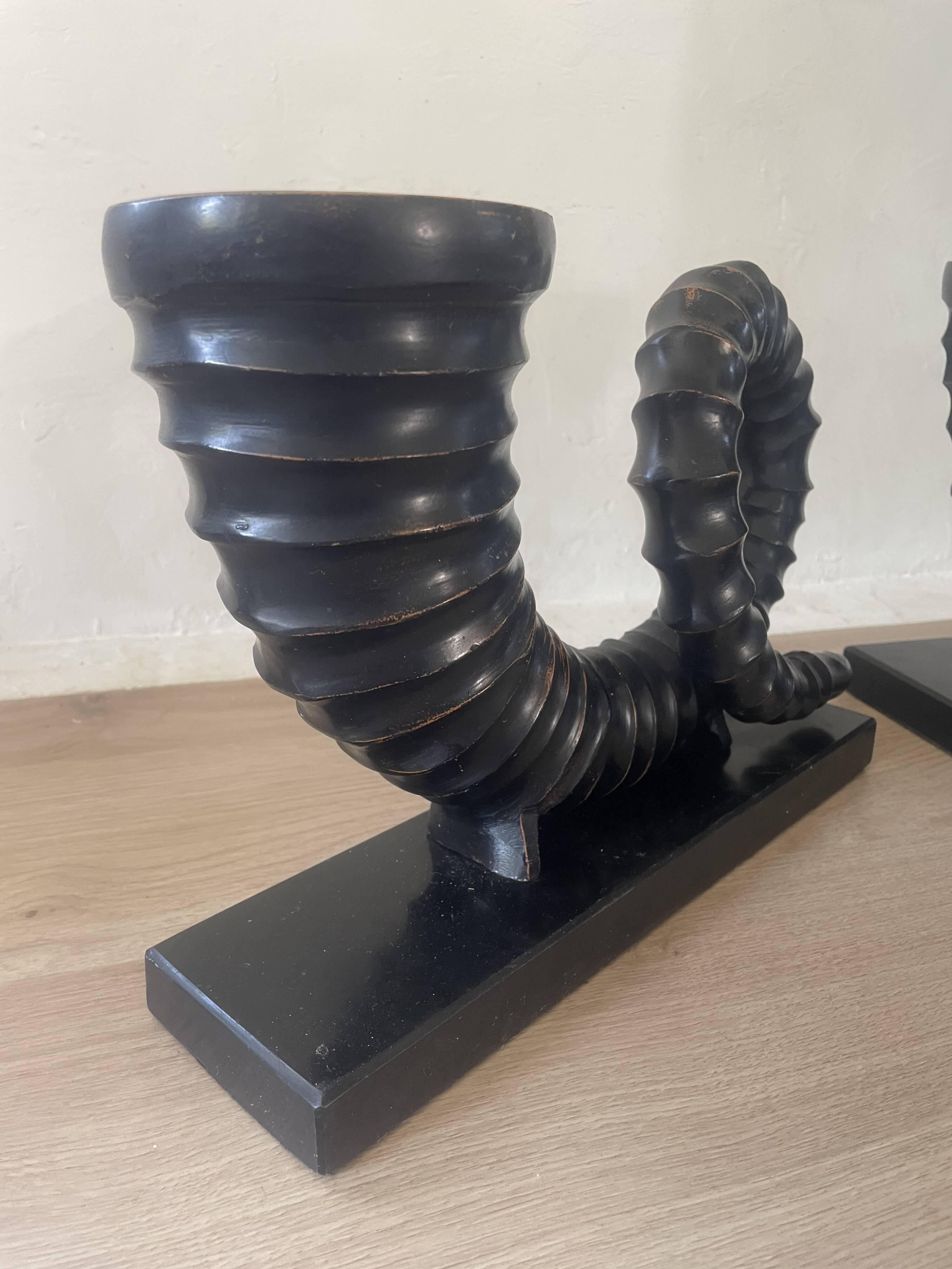 vintage sculptural bookends, ram's horns