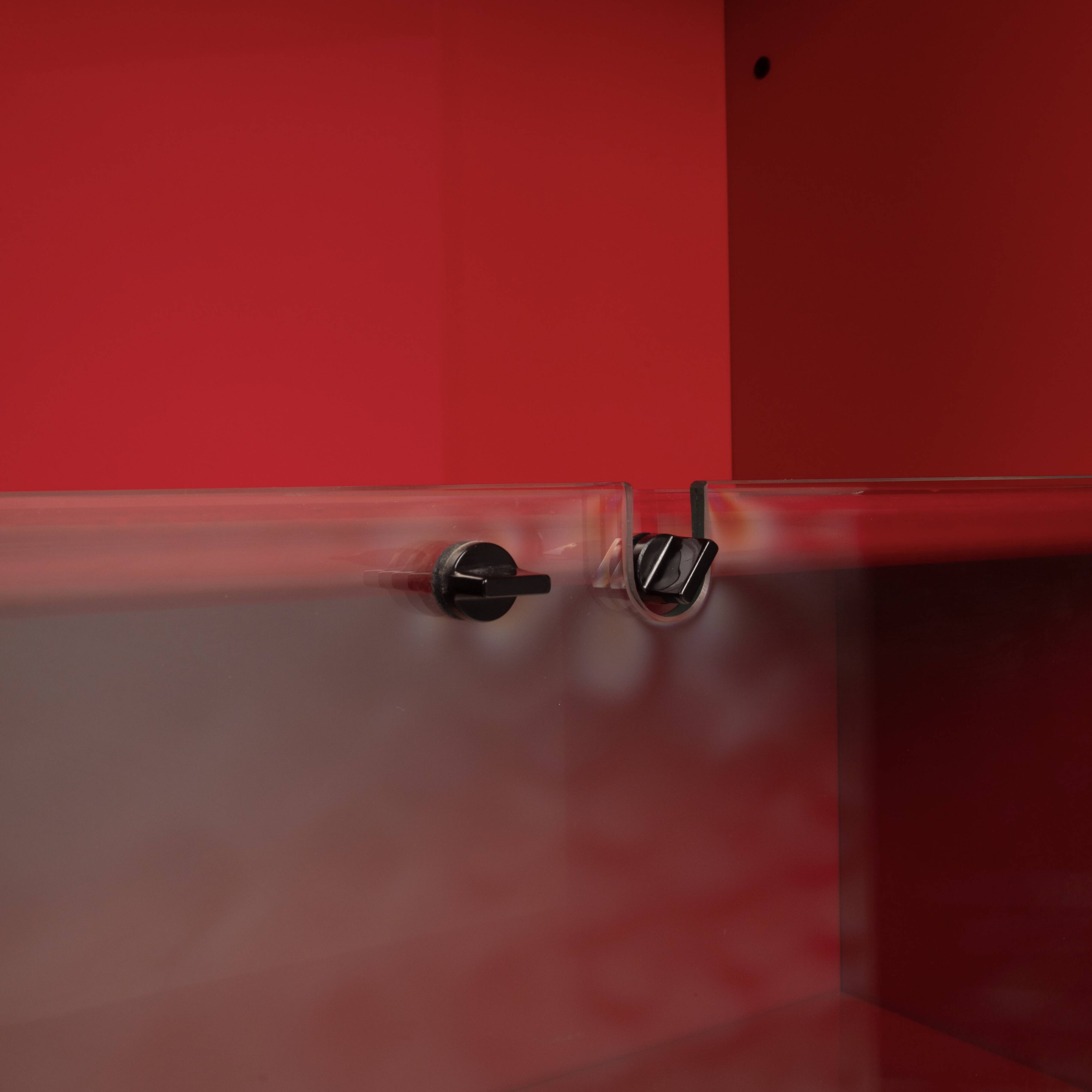 Double-face rotating display cabinet in red lacquer by Arflex, 1980s