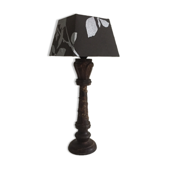 Carved wood lamp and fabric