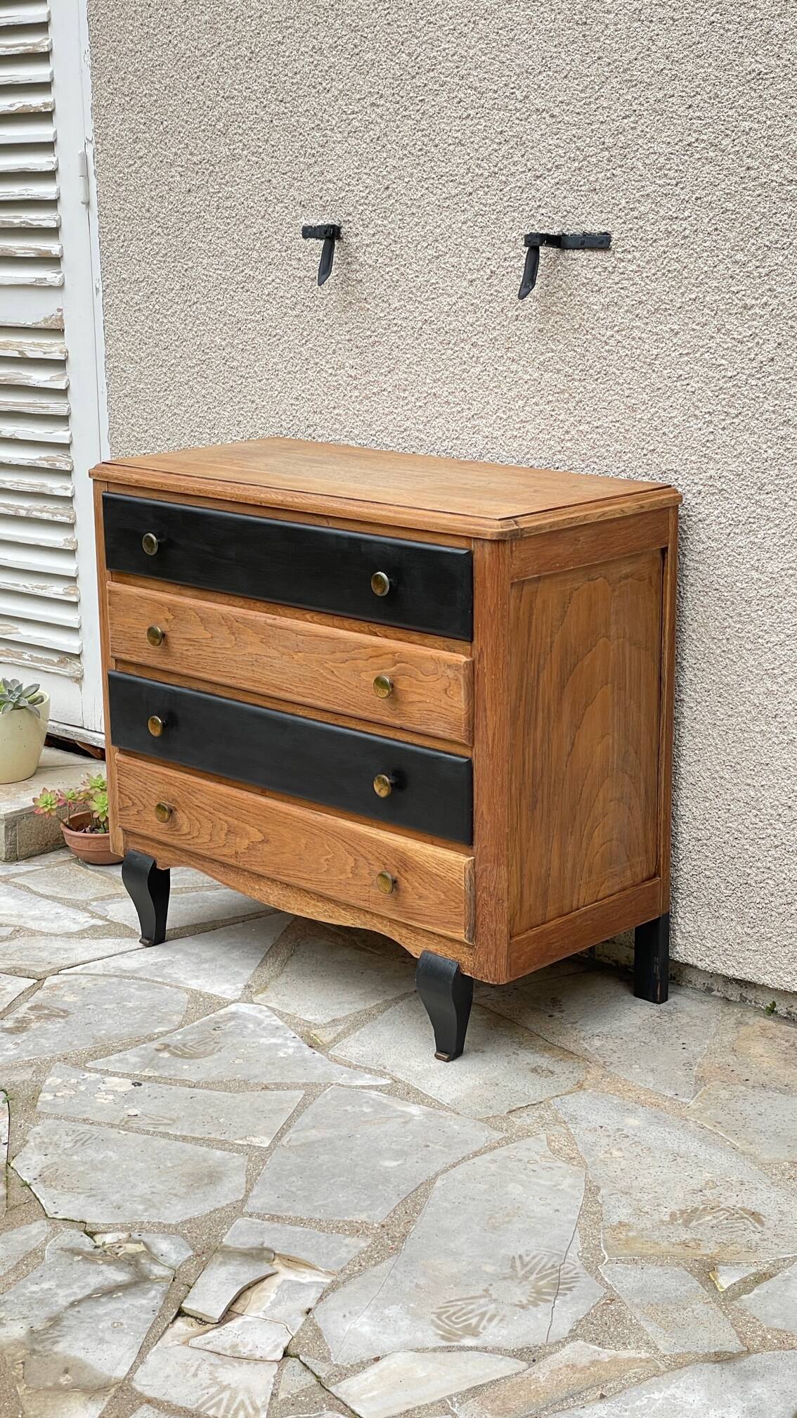 Chest of drawers black and raw wood 1930s