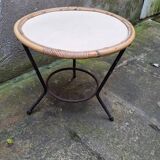 Table basse ronde en rotin et métal