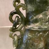 Covered pot richly carved stone jade type Far East China