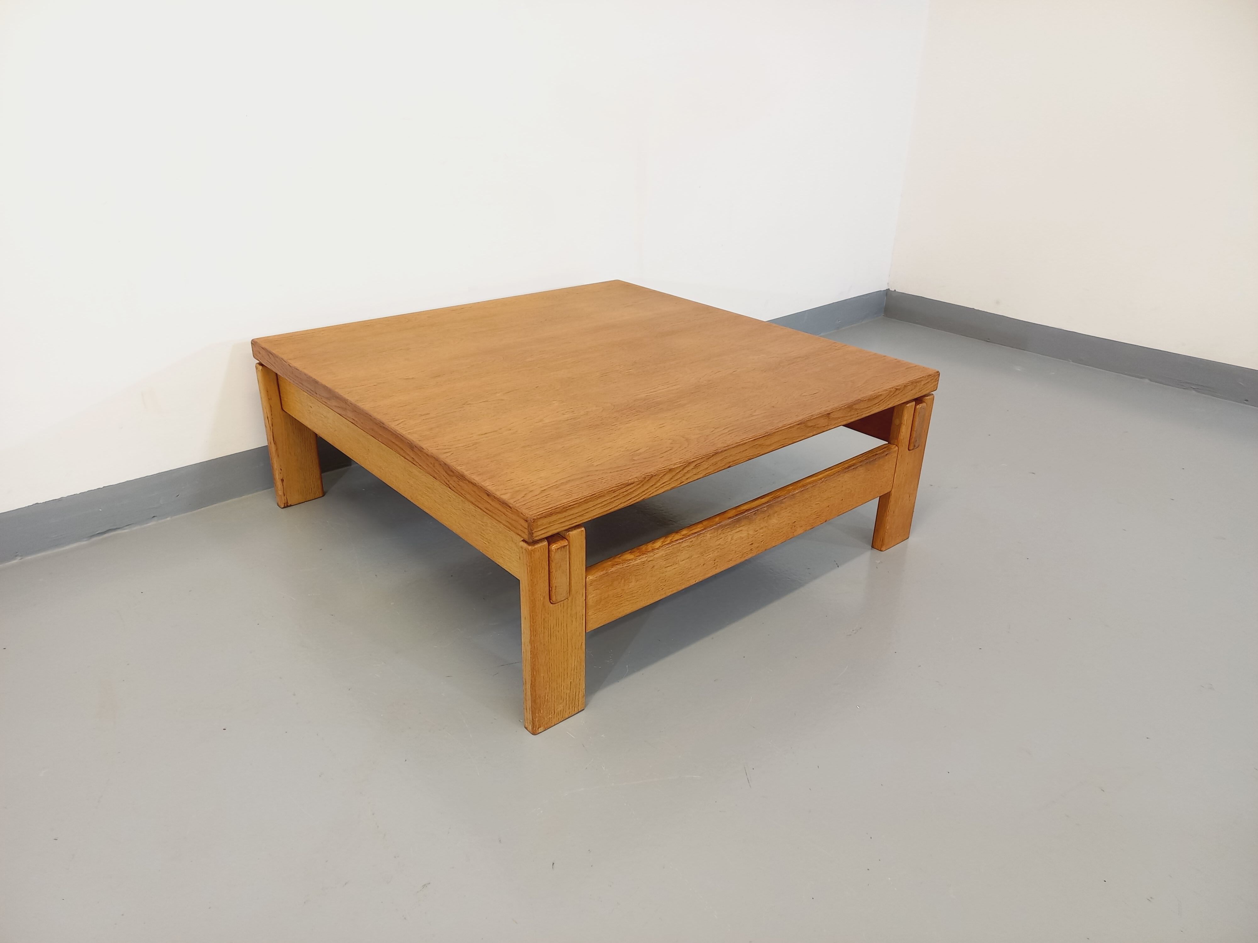 Vintage square coffee table in solid oak wood from the 60s 70s