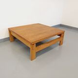 Vintage square coffee table in solid oak wood from the 60s 70s