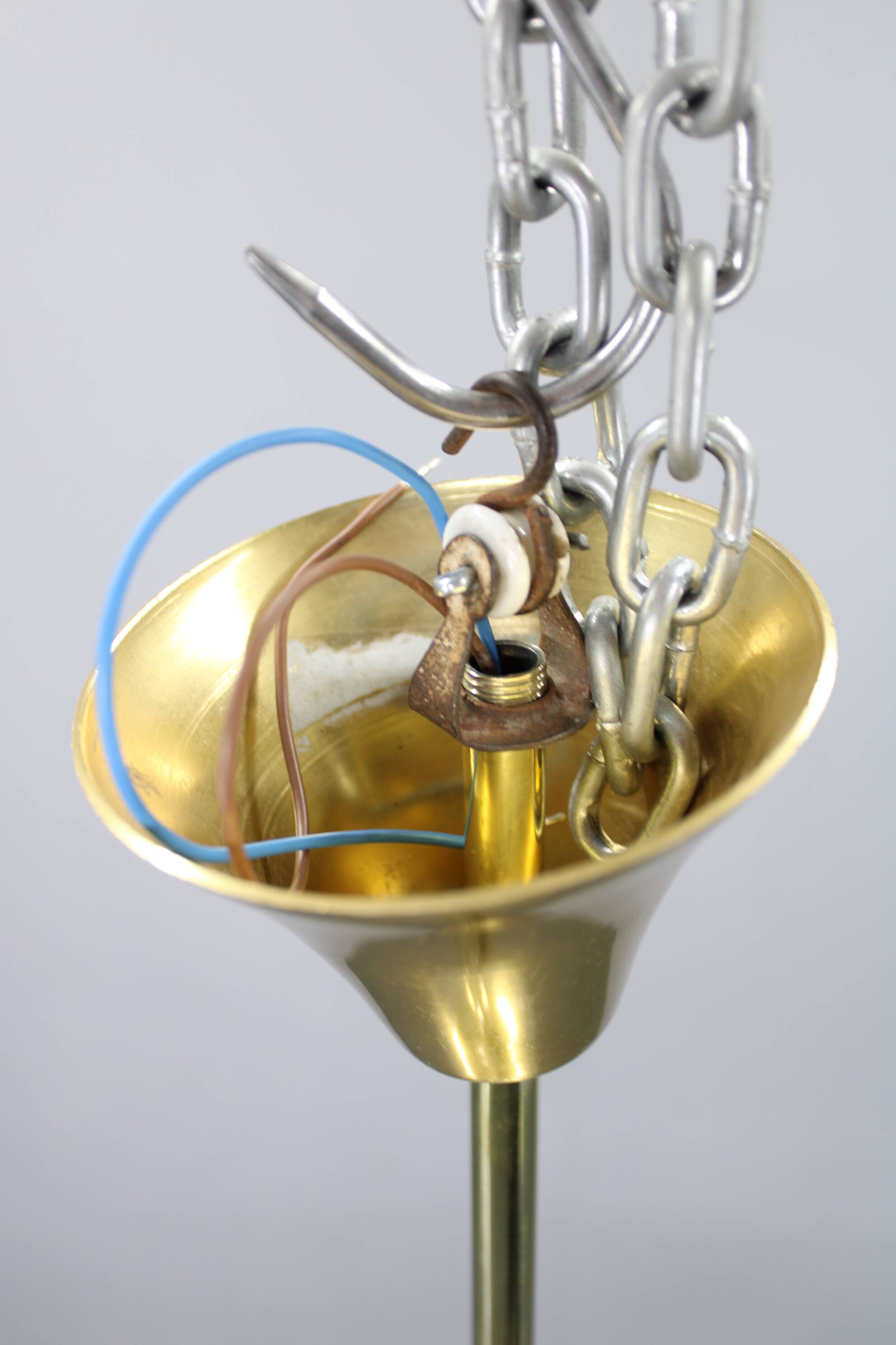 Italian mid-century brass and plastic pendant lamp, 1970s