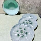 Salins factory oyster plates in water green colors